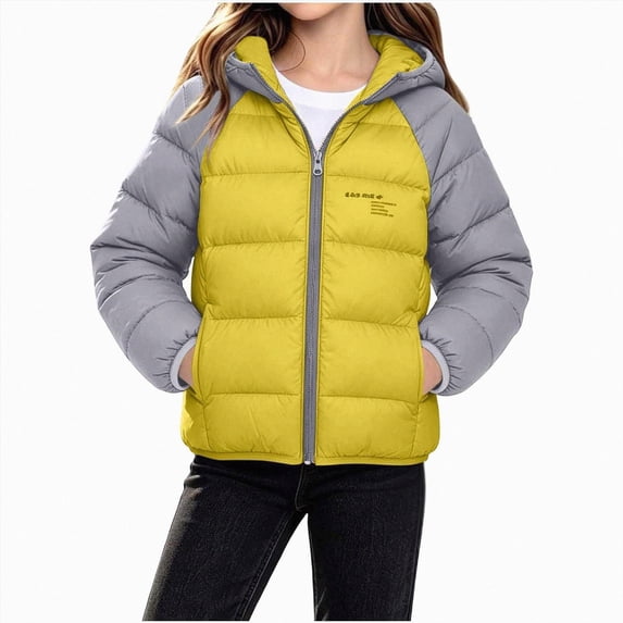Kogui Kids Colorblock Puffer Jacket Hooded Zip-Up Warm Winter Coat with Raglan Sleeves Boys Girls 3T 4T (Yellow,3-4 Years)