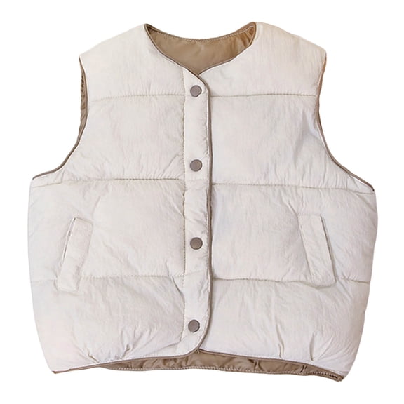 Kogui Kids Down Jacket Girls' Winter Puffer Vest Cute Sleeveless Button Outerwear Coats Water Resistant Warm Quilted Jacket 5T 6T (White,5-6 Years)