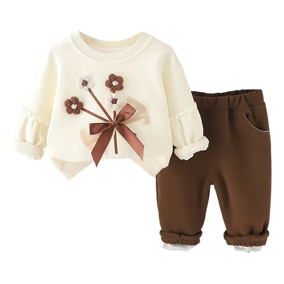 Kogui Kids Flare Leg Pants Set Toddler Girl Top and Pants Set Girls Fall Winter Outfits Size 2T 3T (Brown,2-3 Years)