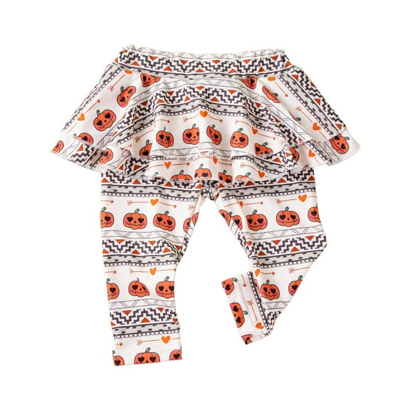 Kogui Kids Leggings with Skirt Kids Baby Girls Footless Leggings with Ruffle Tutu Skirt Pants Size 12 18 Months (Orange,12-18 Months)