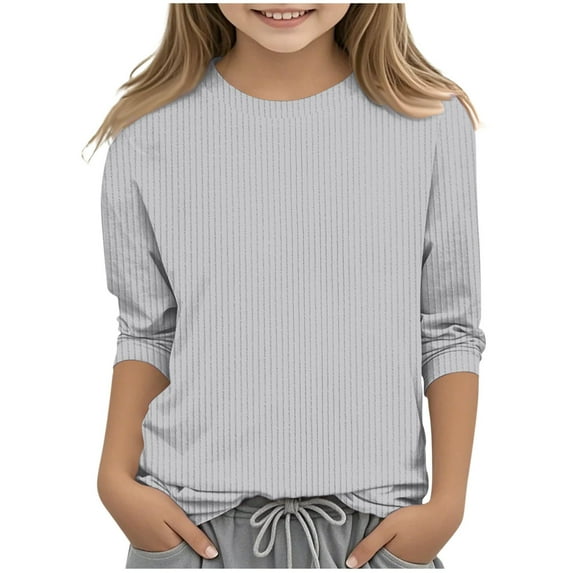 Kogui Kids Long Sleeve Shirt Kids Long Sleeve Shirt Girls Crewneck Tee for Girls Trendy Basic Top for Girls Trendy Smocked Cuffs Girls Sweatshirts Size 11-12 (Light Gray,11-12 Years)