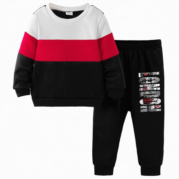 Kogui Kids Matching Fall Outfits Little Boy Clothes Print Sweatshirt Jogging Pants Boys fall winter Outifts Set Size 6-7 (Watermelon Red,6-7 Years)