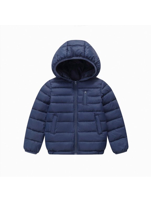 Kids Packable Hooded Puffer Jacket Multi-Pocket Zip-Up Winter Coat Size 13-14 (Navy,13-14 Years)