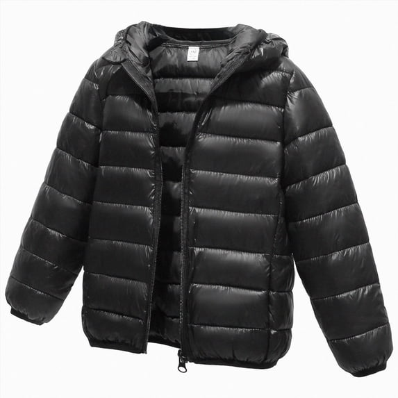 Kogui Kids Packable Puffer Jacket Lightweight Hooded Zip-Up Warm Winter Coat 5T 6T (Black,5-6 Years)