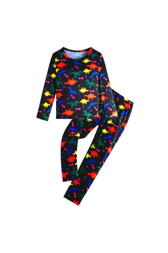 Kids Pajama Set Glow in The Dark - 3D Fluorescent Print Boys & Girls Nightwear, Soft Long Sleeve PJs with Fun Glowing Designs, Comfy Sleepwear 2-Piece Set Size 5T 6T (Red,5-6 Years)