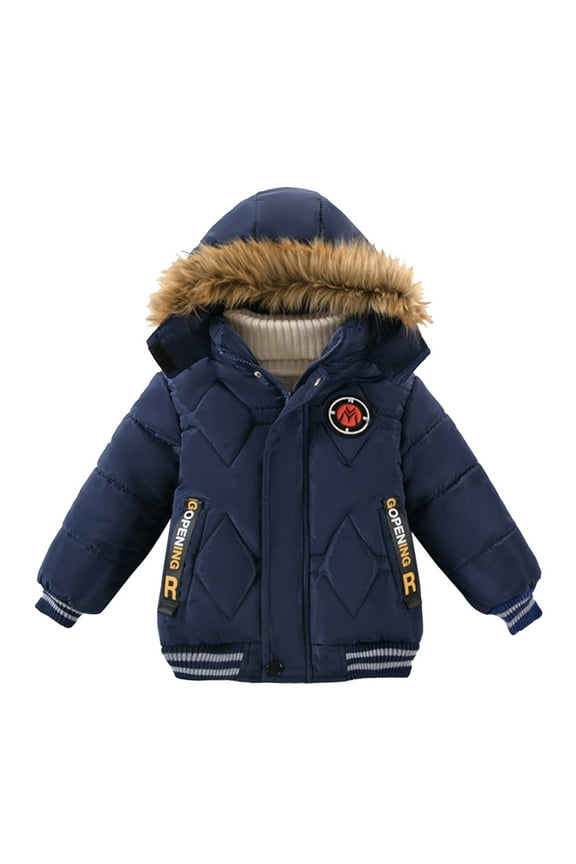 Kids Puffer Jackets Boys Winter Down Coats for Kids Baby Boys Girls Light Puffer Padded Jacket Bear Hoods Outerwear Size 1T 2T (Blue,1-2 Years)