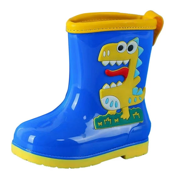 Kogui Kids Rain Boots Boys Kids Rain Boots Waterproof Printed Rubber boots with Handles Size 3.5 (Blue,Big Kids 3.5)
