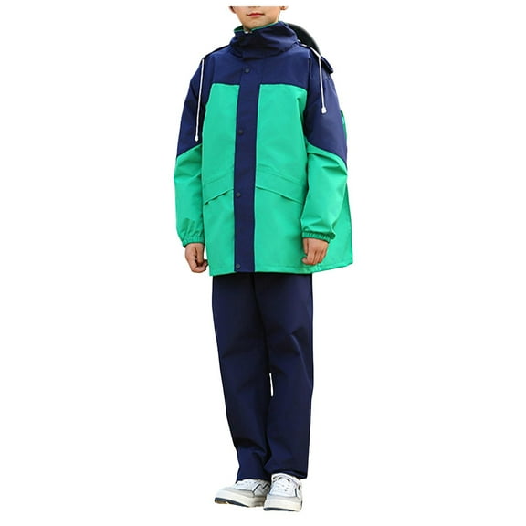 Kogui Kids Rain Suit Boys Girls Raincoat Jacket and Pants Set Lightweight Waterproof Windbreakers Rain Gear (Green,XL)