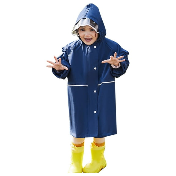 Kogui Kids Raincoat Raincoats for Kids, Reusable Rain Ponchos with Hood and Sleeves Rain Coats for Boys and Girls Size 10-12 (Navy,10-12 Years)