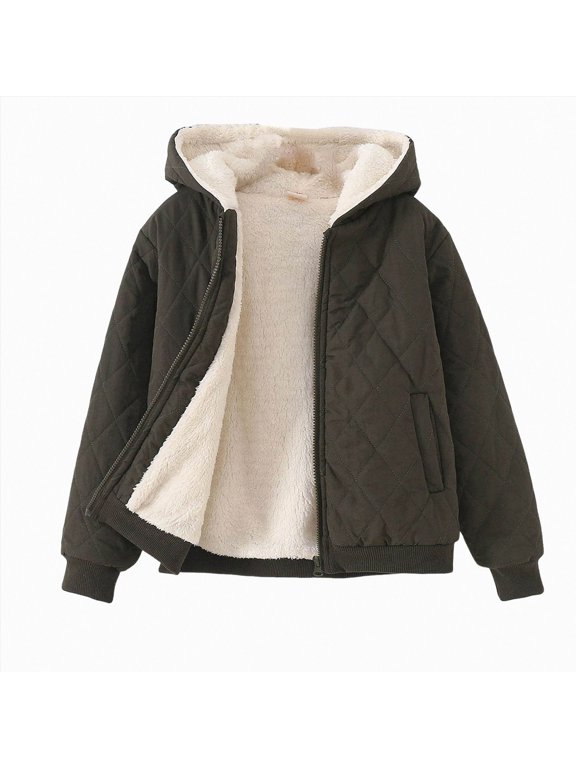 Kids Sherpa Lined Quilted Hooded Jacket Fleece Warm Zip-Up Winter Coat 5T 6T (AG,5-6 Years)