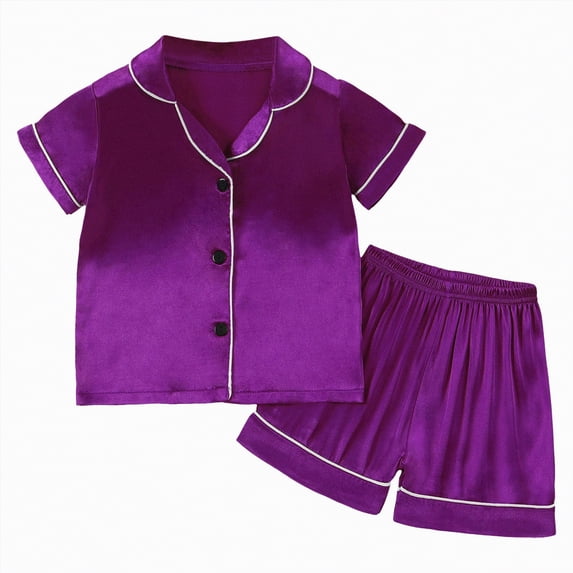 Kogui Kids Silk Pajamas Pajamas Sets for Girls Pjs Little Kids Summer Sleepwear Size 7-8 (Dark Purple,7-8 Years)