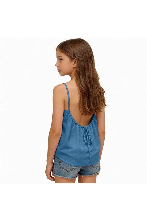 Kids Sleeveless Shirt Girls Sleeveless Tank Top Tie Dye Spaghetti Strap Crop Cami Camisole Dance Blouse Size 6-7 (Blue,6-7 Years)