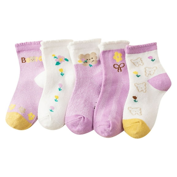 Kogui Kids Socks, 5 Pairs Crew Soft Comfort Breathable Athletic Cotton Girls Casual Socks for Running Sport (Purple,5-8 Years)