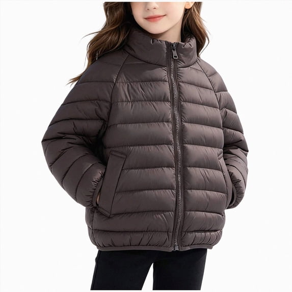 Kogui Kids Stand-Collar Puffer Jacket Hoodless Zip-Up Lightweight Winter Coat Ages 12M-8Y 3T 4T (Coffee,3-4 Years)