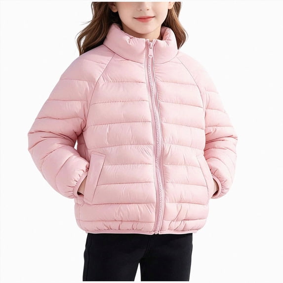 Kogui Kids Stand-Collar Puffer Jacket Hoodless Zip-Up Lightweight Winter Coat Ages 12M-8Y 5T 6T (Pink,5-6 Years)