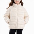 thumbnail image 1 of Kogui Kids Stand-Collar Puffer Jacket Hoodless Zip-Up Lightweight Winter Coat Ages 12M-8Y 5T 6T (White,5-6 Years), 1 of 7