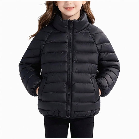 Kogui Kids Stand-Collar Puffer Jacket Hoodless Zip-Up Lightweight Winter Coat Ages 12M-8Y 7T 8T (Black,7-8 Years)