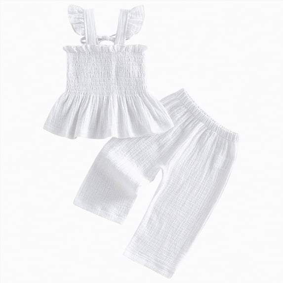 Kogui Kids Summer Outfits Baby Girl Outfit Short Sleeve T-Shirt Top Elastic Pants Toddler Baby Girl Clothes 2T 3T (White,2-3 Years)