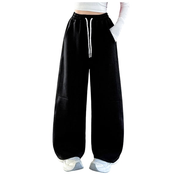 Kogui Kids Sweatpants Girls Baggy Girl's Baggy Sweatpants Lightweight Straight Leg Athletic Pants Size 8-10 (Black,8-10 Years)