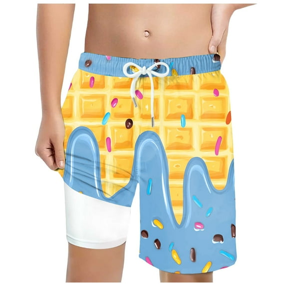 Kogui Kids Swimsuits Boys Swim Trunks with Compression Liner Swim Shorts Kids Quick Dry Bathing Suit Boxer Brief Swimwear Size 13-14 (Sky Blue,13-14 Years)