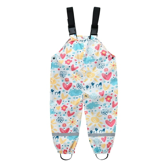 Kogui Kids Waterproof Rain Bib Pants, Boys Girls Rain Pants Cartoon Rain Trousers Lightweight Rainwear for Toddlers Size 4T 5T (White,4-5 Years)