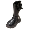 thumbnail image 1 of Kogui Kids White Combat Boots Girls Lace Up Riding Boots Mid Calf Combat Boots Leather Fashion Waterproof Side Zipper Platform Boot Size 2 (Black,Big Kids 2), 1 of 8