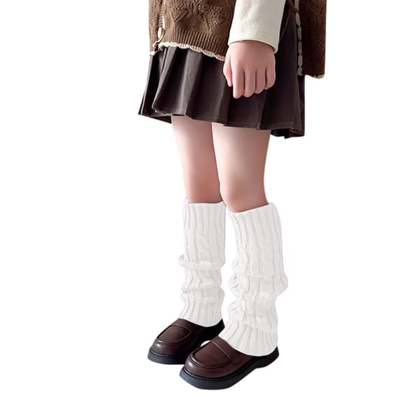 Kogui Leg Warmers for Girls Toddler Knit Ribbed Leg Socks Size One Size (White,One Size)