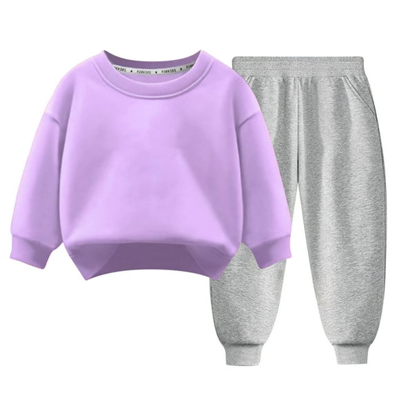Kogui Little Boy Joggers and Sweatshirt Girls Clothes Set Shirt Top and Pants Kids 3 Piece Outfits for School Casual Size 6-7 (Purple,6-7 Years)