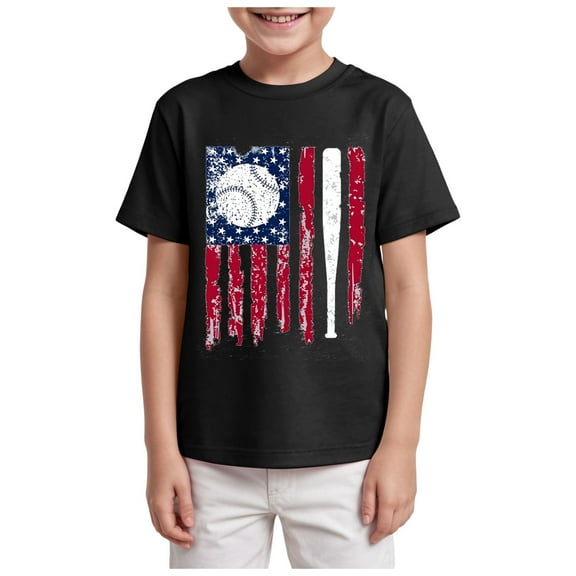 Kogui Little Boys 4th of July T-Shirt American Flag Tees Kids Toddler Short Sleeve Tee Shirts (Black,11-12 Years)