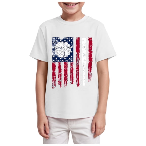 Kogui Little Boys 4th of July T-Shirt American Flag Tees Kids Toddler Short Sleeve Tee Shirts (White,5-6 Years)
