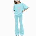 thumbnail image 1 of Kogui Little Girl Clothes Girls 2 Piece Outfits Short Sleeve Ruched Drawstring Crewneck Tops and Wide Leg Pants with Pockets Clothing Sets Size 8-9 (Mint Green,8-9 Years), 1 of 5
