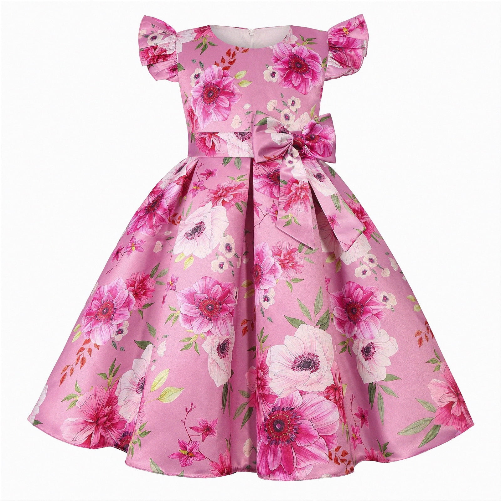 Kogui Little Girl Girls Dresses Baby Girls Dress Ruffle Lace Backless Bowknot with Headwear Pageant Party Flower Wedding Dresses 4T 5T (Hot Pink,4-5 Years)