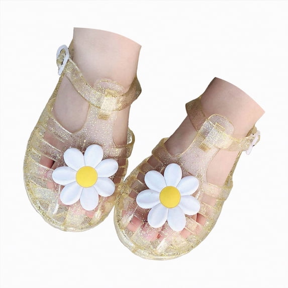 Kogui Little Girl Sandals Toddler Girls Sandals Toddler Shoes Baby Girls Cute Jelly Colors Hollow Out Non-slip Soft Sole Beach Roman Sandals Size 9 (Gold,Toddler 9)