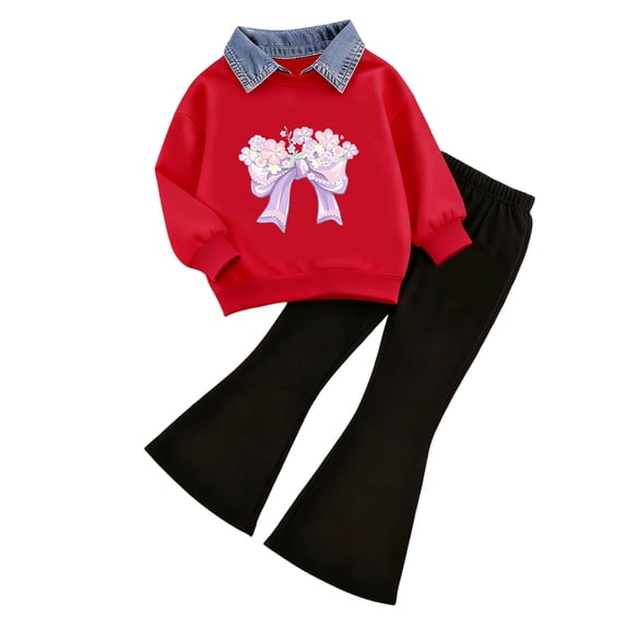 Kogui Little Girls Jogging Sets Kids Toddler Girl Clothes Print Sweatshirt Pants 2Pc Outfits Set 3T 4T (Dark Purple,3-4 Years)