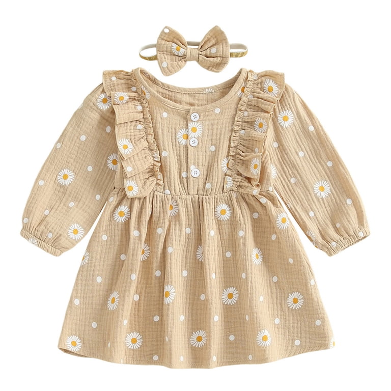 Kogui Long Sleeve Girl Dress Toddler Girls Fall Long Sleeve Dress for Girl  Casual Flowy Tiered DressesSize 2T 3T(Khaki,2-3 Years) - Walmart.com