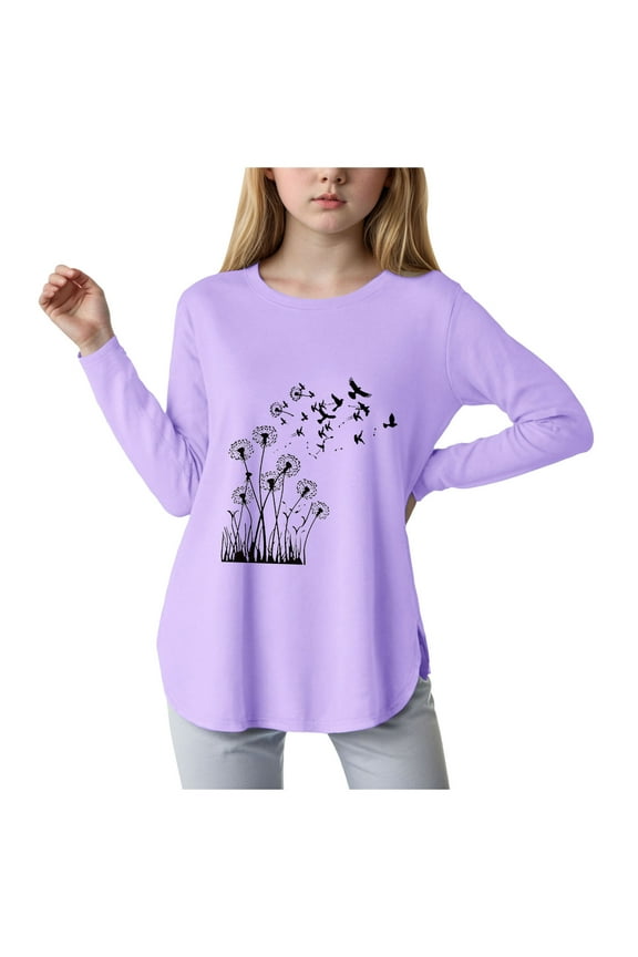 Long Sleeve Girls Shirts Baby Girl Long Sleeve Blouse Toddler Ruffle T-Shirt Kid Solid Color Tee Casual Tops Winter Clothes Size 13-14 Years (Purple,13-14 Years)