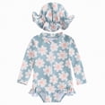 thumbnail image 1 of Kogui Long Sleeve Kids Bathing Suit Girl Toddler Girls One Piece Swimsuit Long Sleeve Bathing Suit with Hat UPF 50+ Sun Protection 6 12 Months (Blue,6-12 Months), 1 of 7