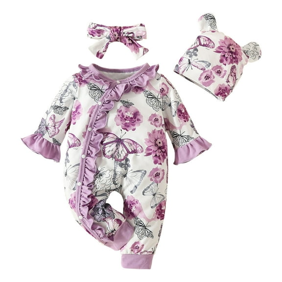 Kogui Long Sleeve Rompers Girl Baby Girl Button Down Pajamas Romper One-Piece Jumpsuit Long Sleeve Sleeper Sleepwear 0 3 6 9 12 18 24 Months (Purple,9-12 Months)