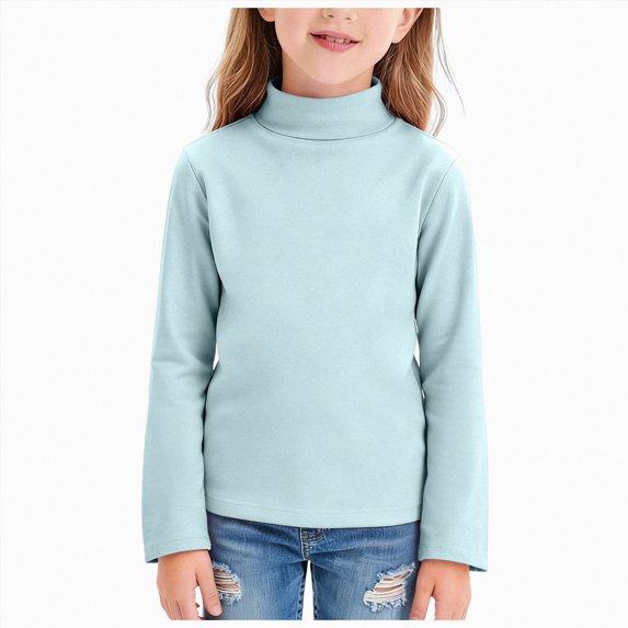 Kogui Long Sleeve Shirts Girls Mock Neck Long Sleeve Shirts Kids Layering Tops Turtleneck Undershirt Plain Spring Fall T Shirt Basic Tee Casual School Size 9-10 (Light Blue,9-10 Years)