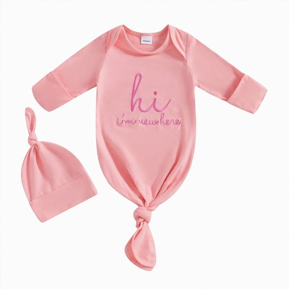 Kogui Newborn Baby Boys Girls Knotted Gown Hat Set Soft Infant Sleeper Baby Sleep Gown with Mittens 2 Packs 0-3 Months (Red,0-3 Months)