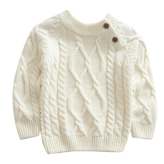 Kogui Baby Girl Sweater Toddler Baby Boys Girls Cotton Knitted Sweater Warm Soild Pullover Top Autumn Winter Outfits Size 4T 5T (White,4-5 Years)