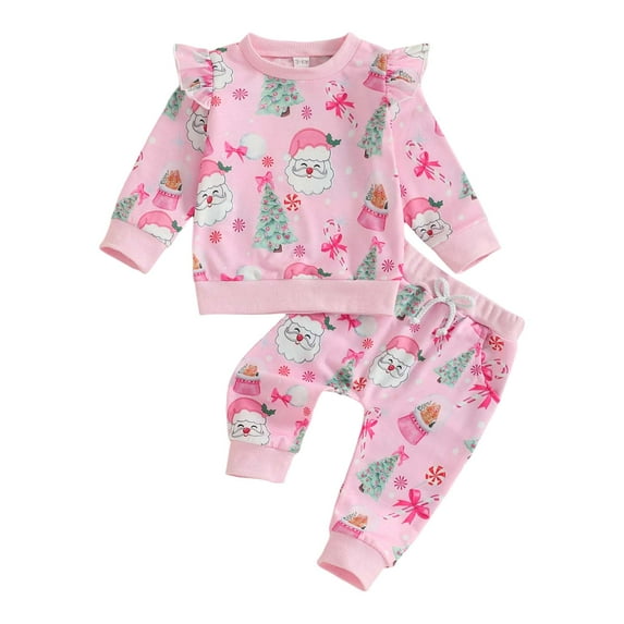 Kogui Newborn Christmas Outfit Girl Toddler Girls 2-Piece Outfit, Print Top And Casual Pant Set 6 12 Months (Red,6-12 Months)
