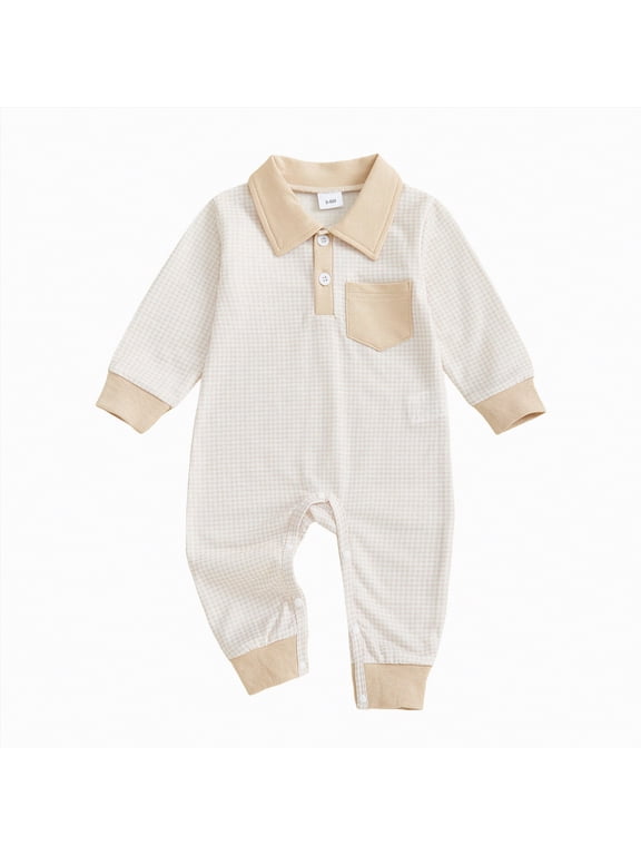 Newborn Clothes Fall Infant Baby Boy Girl Romper Jumpsuit Long Sleeve Zip Up One Piece Baby Clothes 0 3 6 9 12 18 24 Months (Beige,12-18 Months)