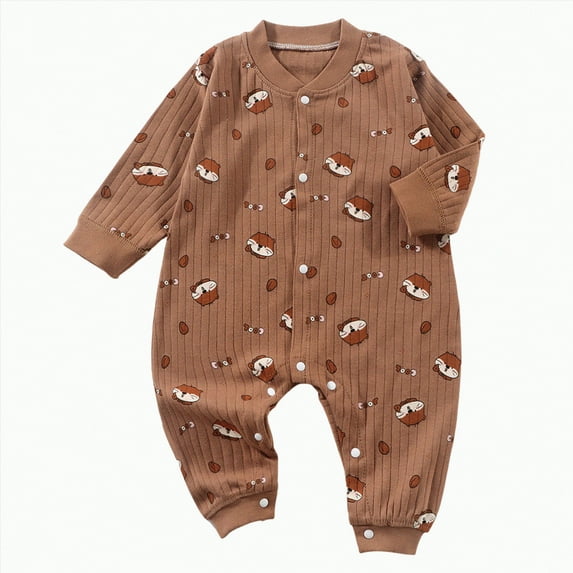 Kogui Newborn Clothes Neutral Newborn Baby Boy Clothes Print Romper Long Sleeve Jumpsuit And Hat Coming Home Outfit Infant Fall Clothes 0 3 6 9 12 18 24 Months (Brown,0-3 Months)