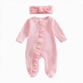 thumbnail image 1 of Kogui Newborn Clothes Neutral Newborn Baby Girl Boy Matching Outfits Knitted Romper Mitten Cuffs Jumpsuit Fall Clothes 0 3 6 9 12 18 24 Months (Pink,6-12 Months), 1 of 5