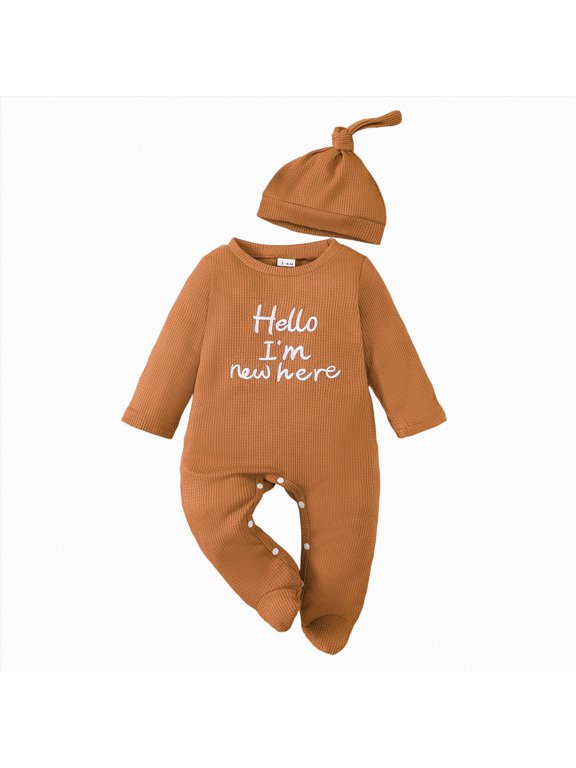 Newborn Clothes Winter Newborn Baby Boy Outfit Embroidery Romper Knit Long Sleeve Jumpsuit Bodysuit Set 0 3 6 9 12 18 24 Months (Brown,Newborn)