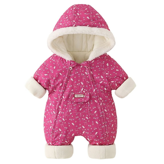 Kogui Newborn Girl Clothes Newborn Winter Romper Fleece Hooded Jumpsuit Snowsuit Warm Outfits Zipper Outwear for Infant 2T 3T (Hot Pink,2-3 Years)