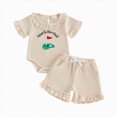 thumbnail image 1 of Kogui Newborn Girl Outfit Girls Summer Outfit Sets Infant Short Sleeve Cartoon Prints Romper Bodysuit Shorts Outfits Back to School Outfit Sets for Girls 0 3 6 9 12 18 24 Months (Beige,6-9 Months), 1 of 3