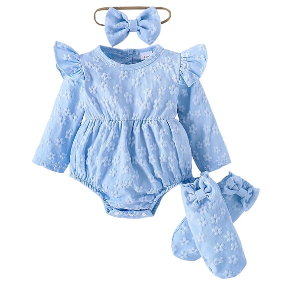Kogui Newborn Girl Outfits Winter Newborn Baby Girl Clothes Infant Outfits Clothing Ruffle Romper Bell Bottoms Flared Pants Outfit Sets for Baby Girls 0 3 6 9 12 18 24 Months (Blue,0-3 Months)