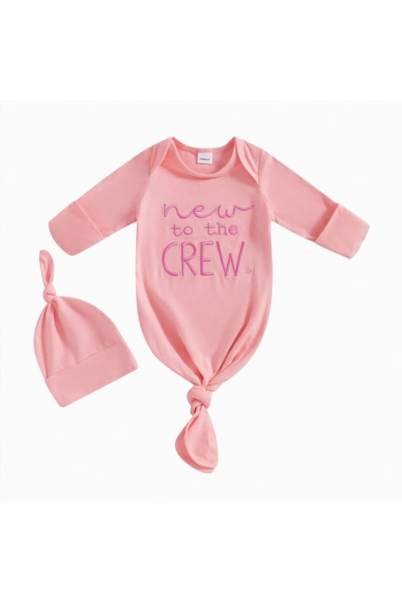 Newborn Infant Baby Boys Girls Knotted Gown with Hat Cute Print Sleeping Bag Swaddle Set Blanket 2 Packs 0-3 Months (Pink,0-3 Months)